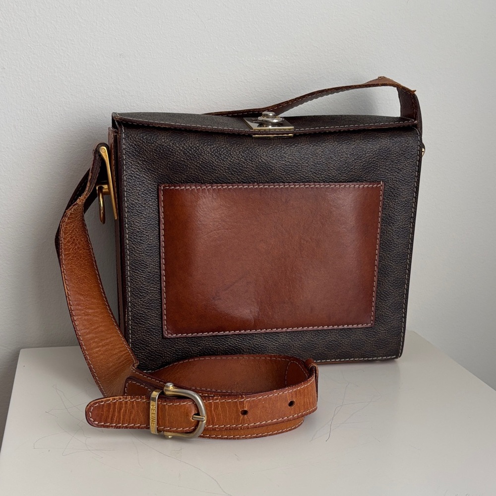 Celine Brown Macadam Leather Shoulder Bag - Vintage “Fair” Condition